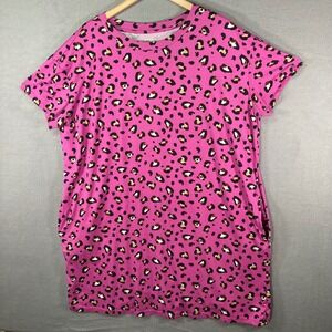 JOYSUN Women's Pink Leopard Print T-Shirt Dress‎ L-XL Casual Comfy